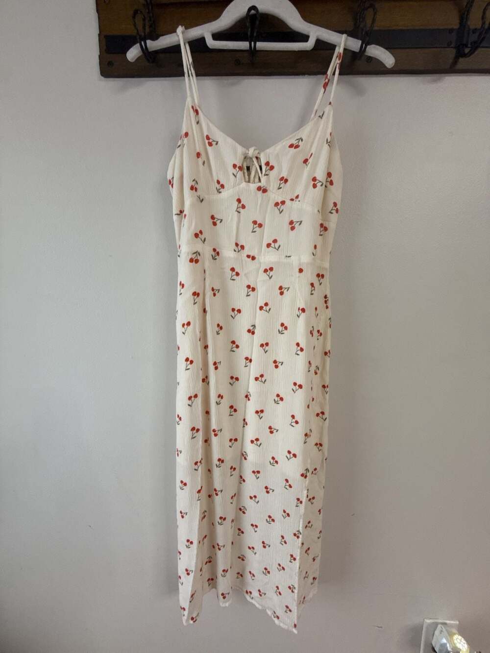 Hesperus Cherry Print Tie Front Cami Midi Dress with Side Slit